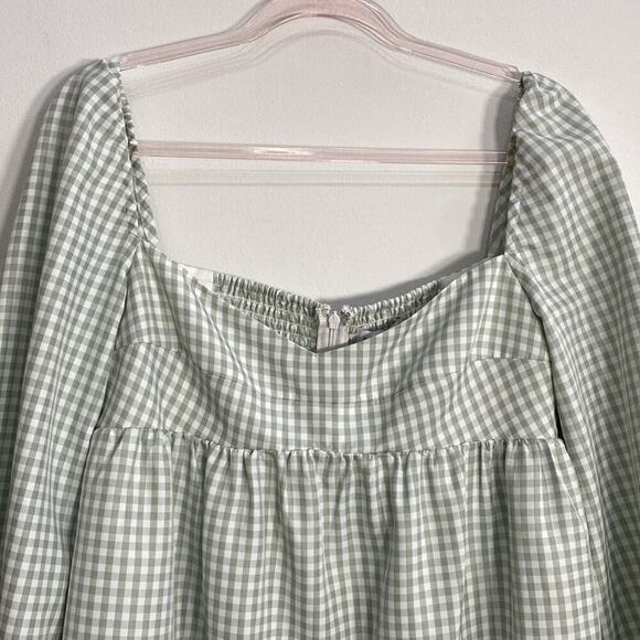 Gianni Bini Gingham Babydoll Dress Women's 10 Green - Picture 3 of 12